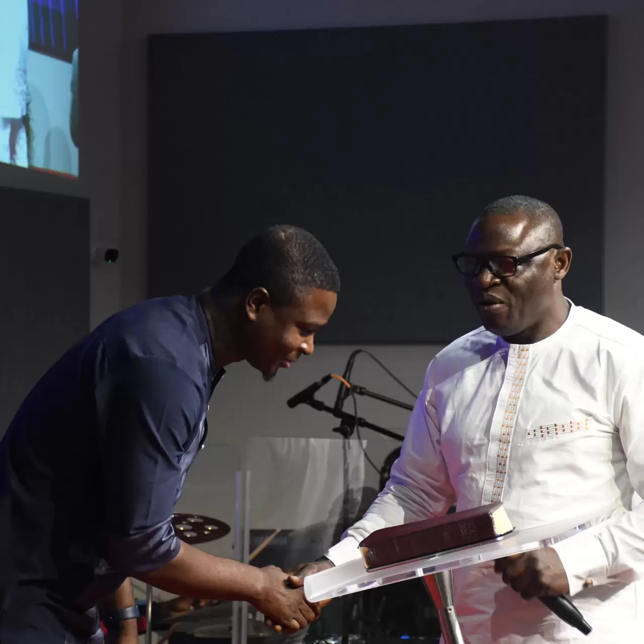 Church pastor greeting a member during Men’s Fellowship at RCCG City on a Hill, Lawrenceville, Georgia
