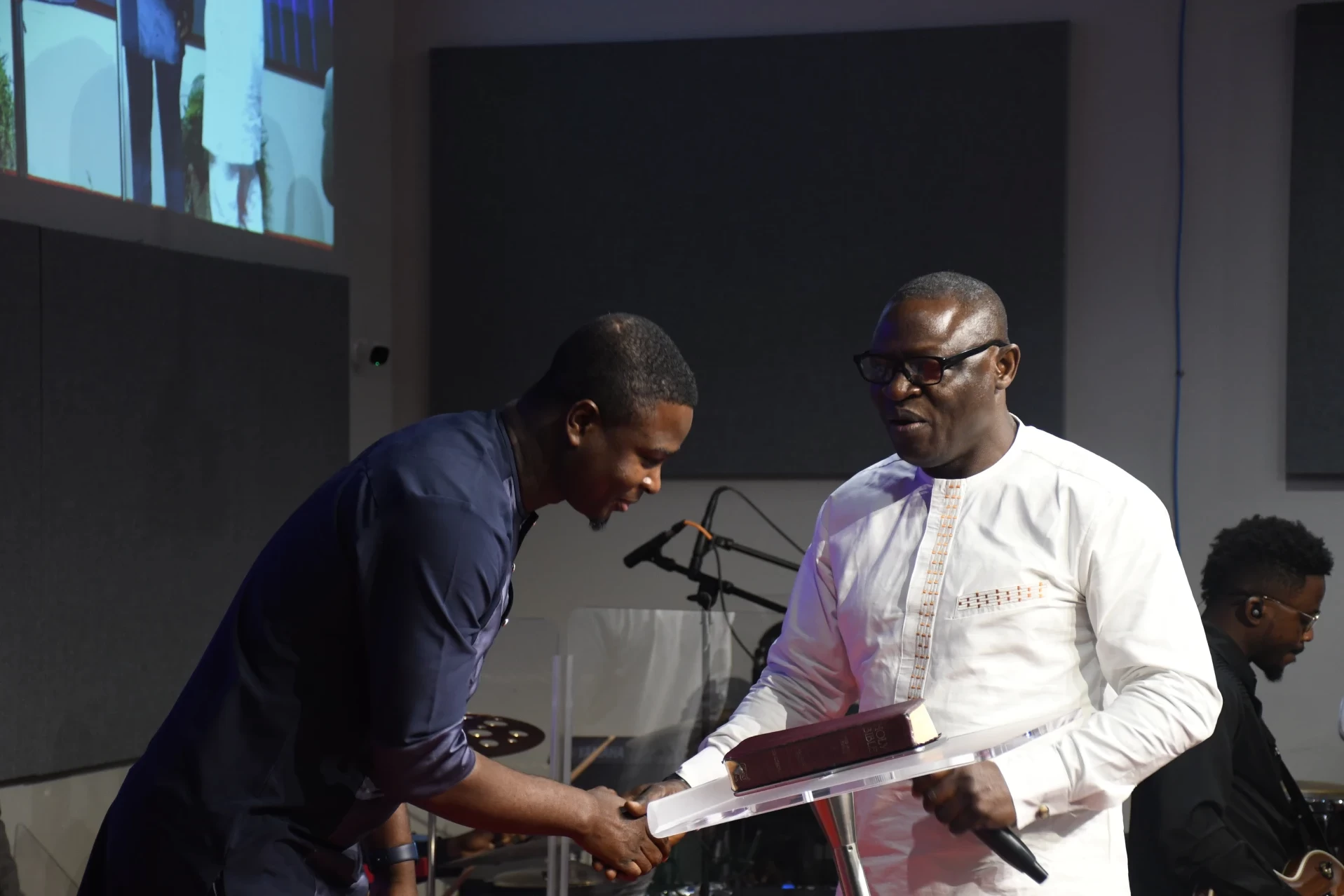 Church pastor greeting a member during Men’s Fellowship at RCCG City on a Hill, Lawrenceville, Georgia