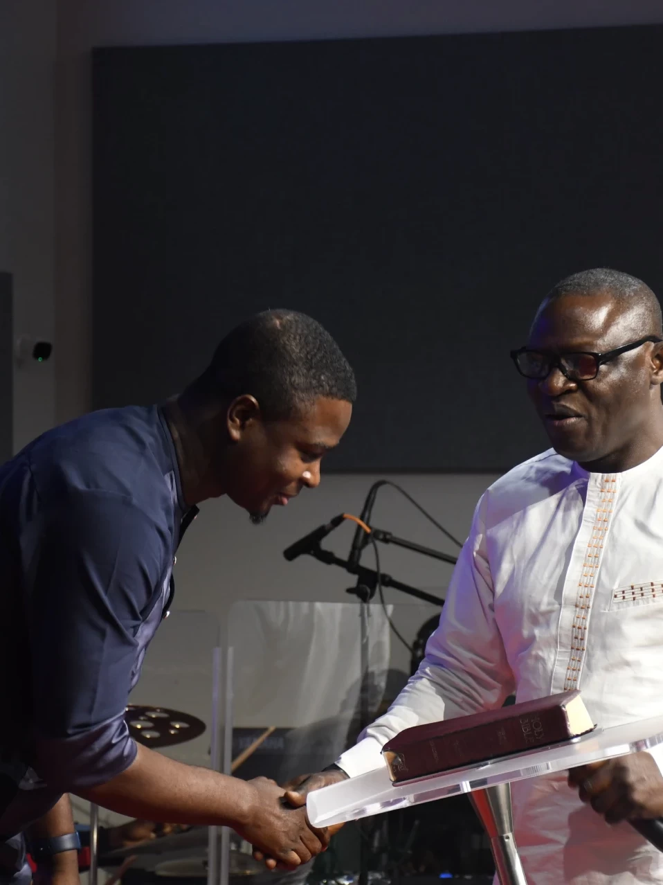 Church pastor greeting a member during Men’s Fellowship at RCCG City on a Hill, Lawrenceville, Georgia